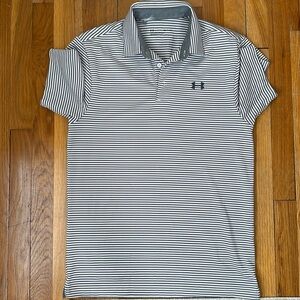 Under Armour Men’s Golf Polo Shirt | Size Small | Grey and White Stripped